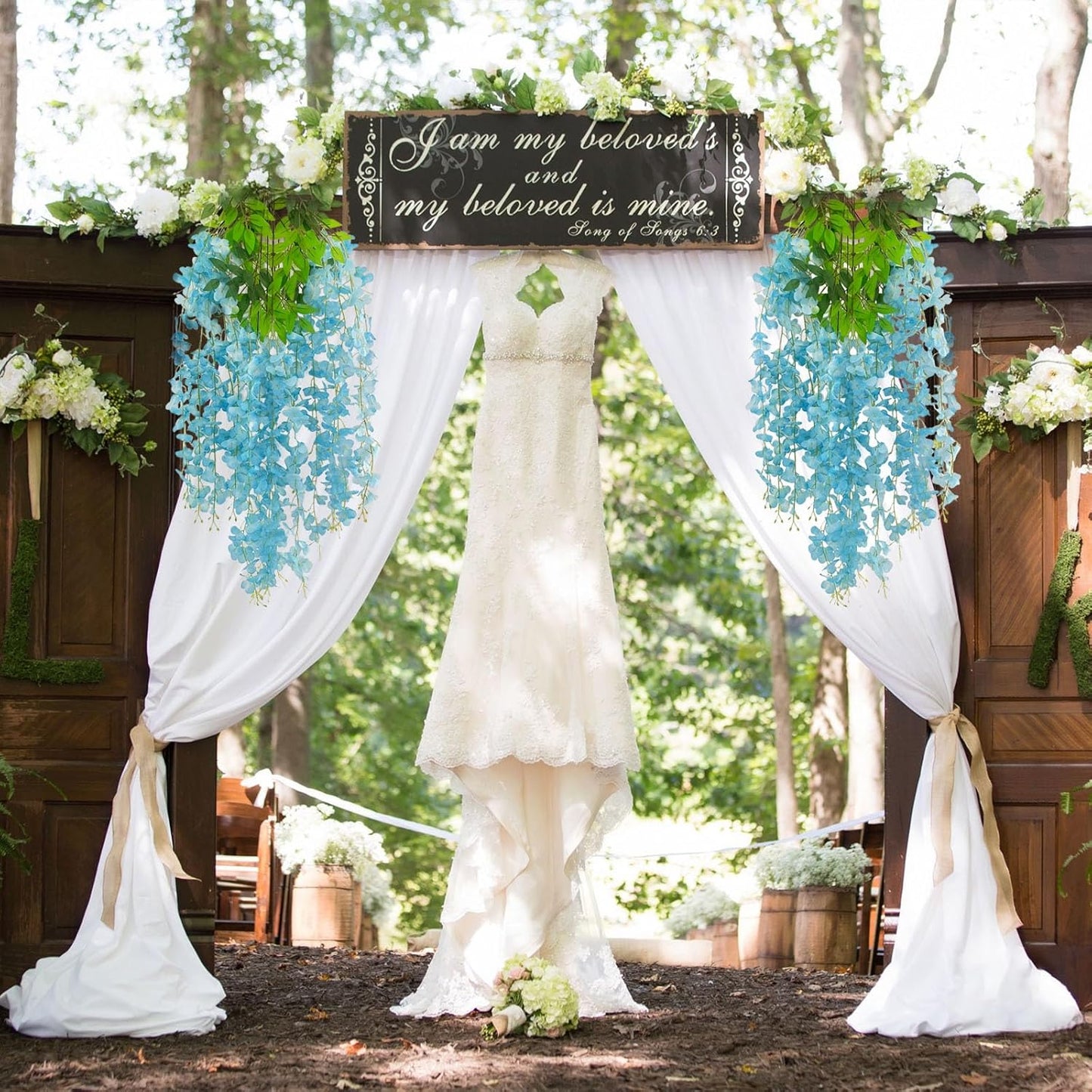 24 Pack Lake Blue Wisteria Hanging Flowers Garland, 3.77 Feet Artificial Flower Vines, Fake Wisteria, Artificial Vines Hanging Garland for Backdrop Outdoor Yard Garden Decor