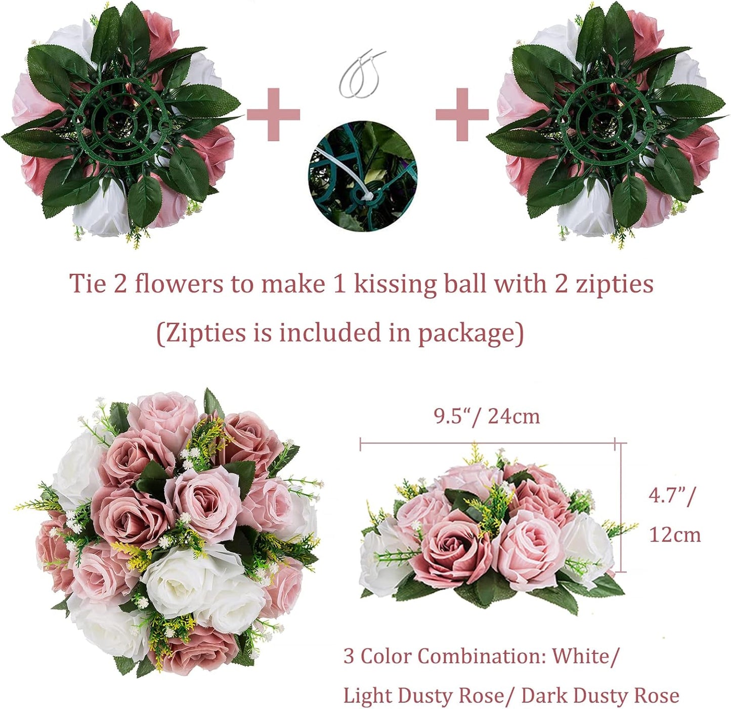 BLOSMON Dusty Rose Flowers Decoration: 2 Pcs Pink Artificial Flowers Balls for Wedding Dinning Table Centerpieces - Fake Silk Kissing Floral Arrangement for Home Party Event