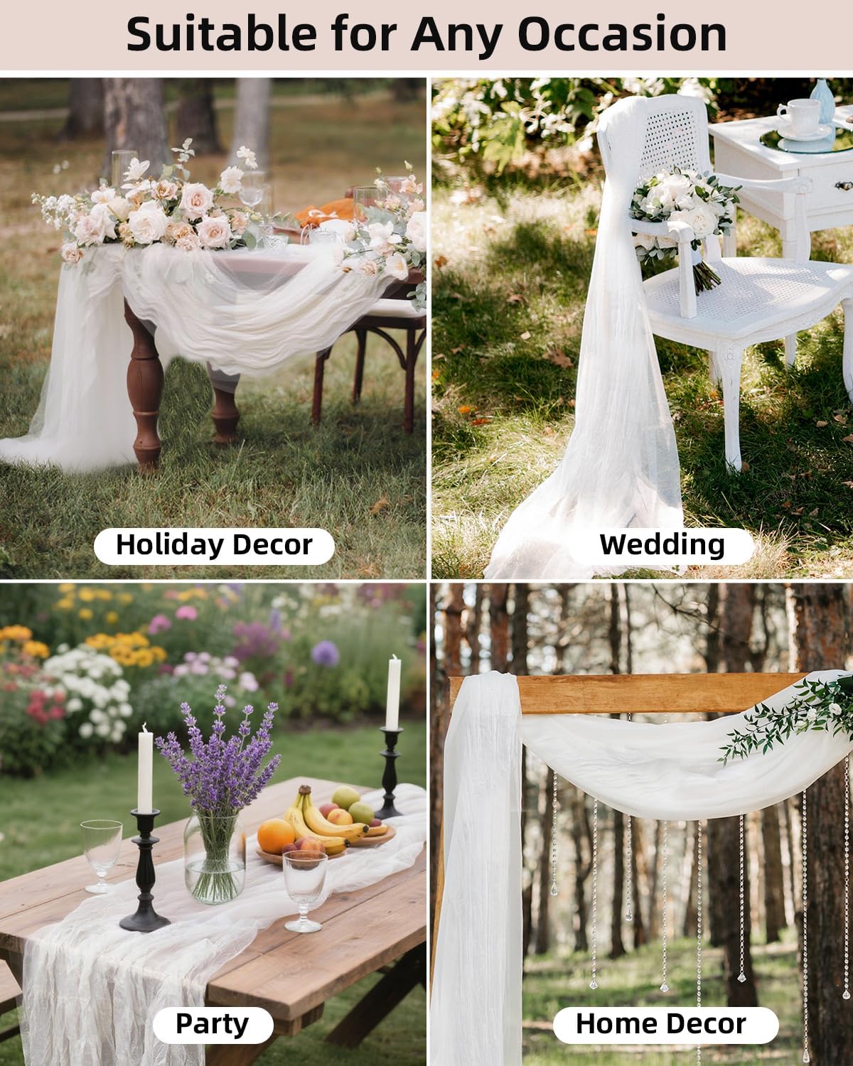 Ivory White Cheesecloth Table Runner 120 Inch, Boho Rustic Gauze 10 FT, Summer Cheese Cloth Runner for Wedding, Baby Bridal Shower, Party, Farmhouse Centerpiece Home Decorations