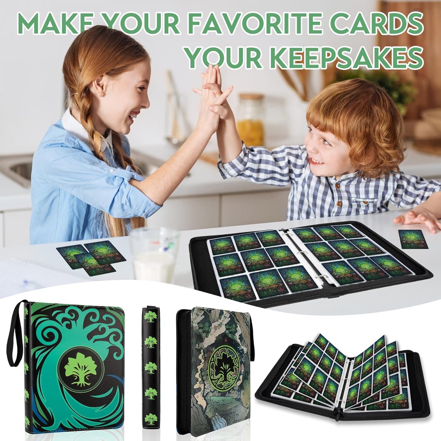 9 Pocket Card Binder for MTG/YGO/PTCG/Game Cards, Holds 900 Cards,Premium Card Collector Book for TCG Players,Toys Gifts for Kids(Green)