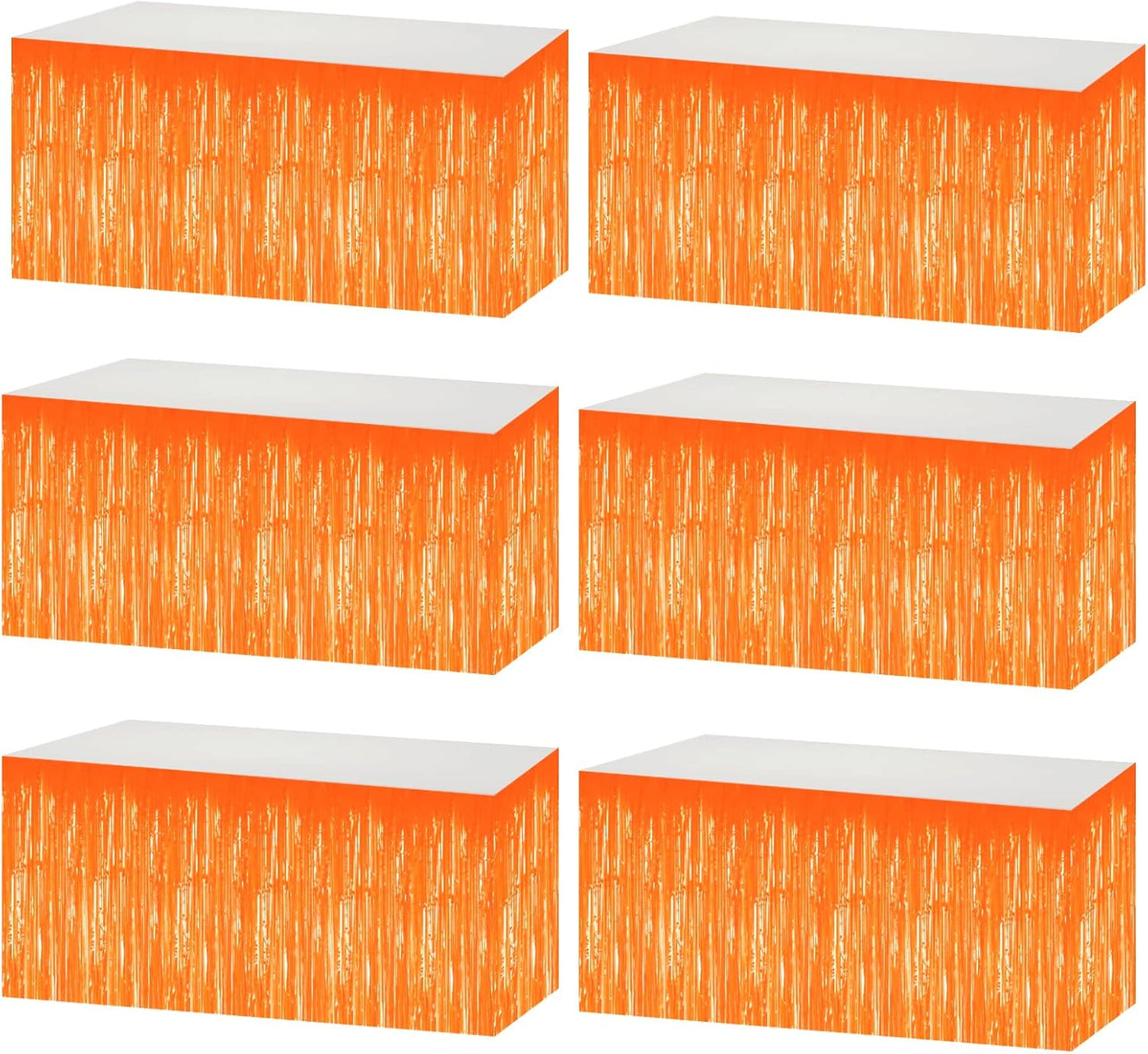 6 Pack 29x108 Inch Metallic Foil Fringe Tinsel Table Skirts Banner for Rectangle Tables Streamer Garland Curtains Backdrop for Wedding, Birthday, Parade Floats, Christmas Party Decoration(Orange)