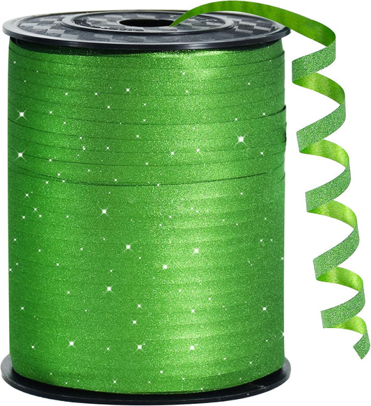 BEISHIDA 500 Yards Dark Green Glitter Ribbon Curling Crimped, Glitter Ribbon Balloon String Shiny for Gift Wrapping Ribbon for Birthday Party Festival Art Craft Decor Florist Flowers Decoration