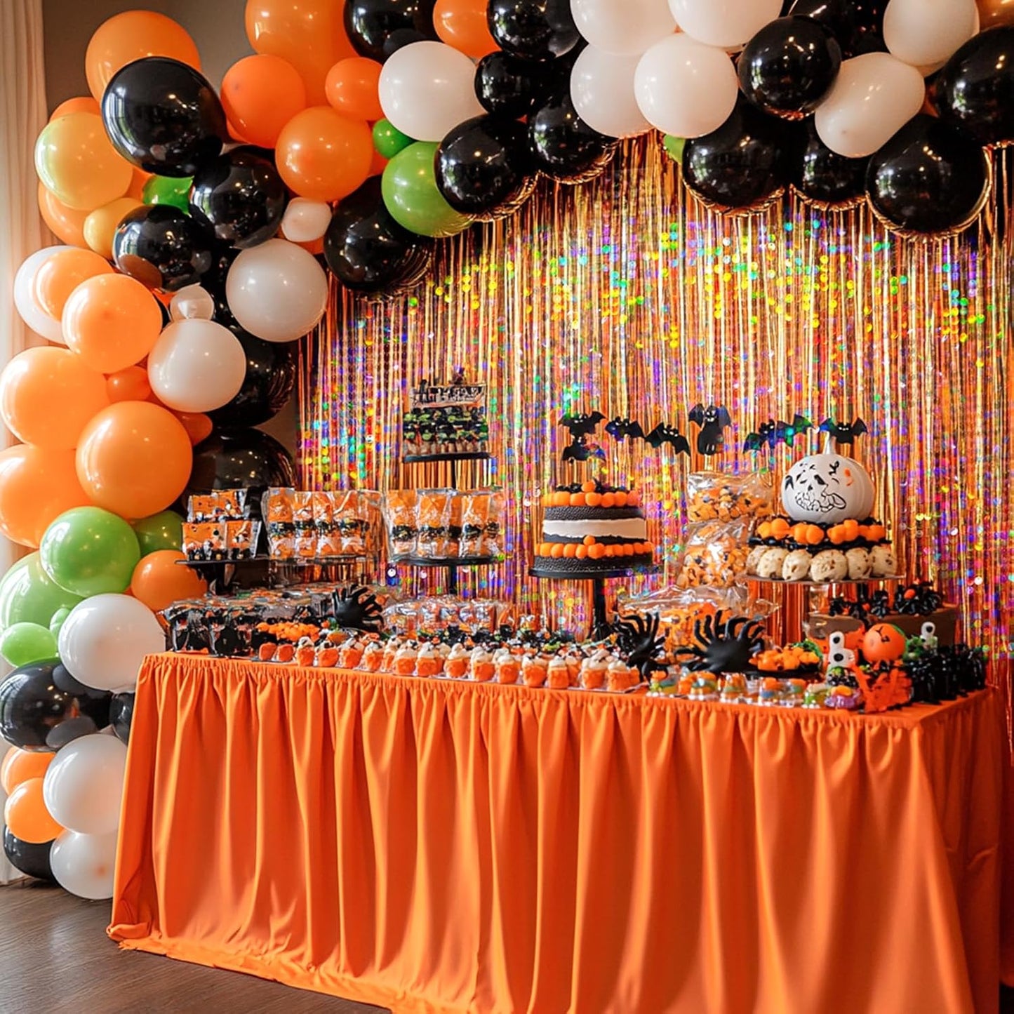 4 Packs Orange Foil Fringe Curtain, Orange Glitter Metallic Tinsel Backdrop for Birthday, Wedding, Baby Shower, Halloween, Thanksgiving, Friendsgiving, Fall Party Decorations Supplies