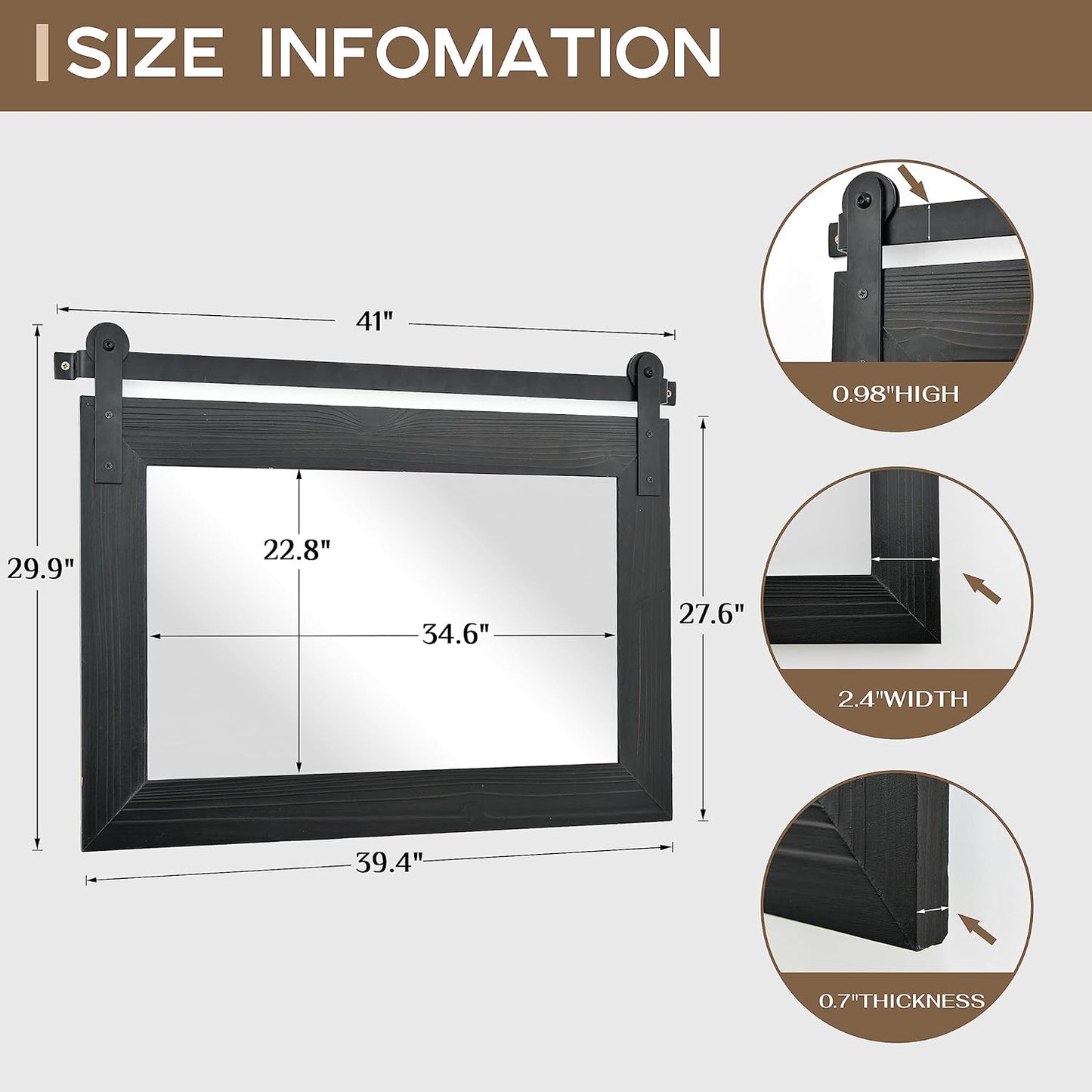 COGOOD Farmhouse Bathroom Mirror - 41" x 30" Rustic Barn Door Mirror for Living Room, Entryway, Bedroom, Vanity Wall Decor (Black)