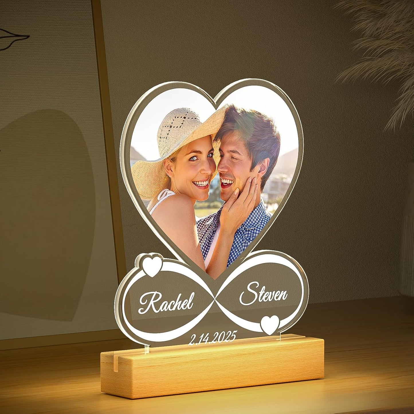 Custom Picture Frames with Photo, Customized Photo Frame with Night Light, Personalized Picture Frame, Personalized Anniversary Birthday Gifts for Women Men Him Her Girlfriend Boyfriend Couples