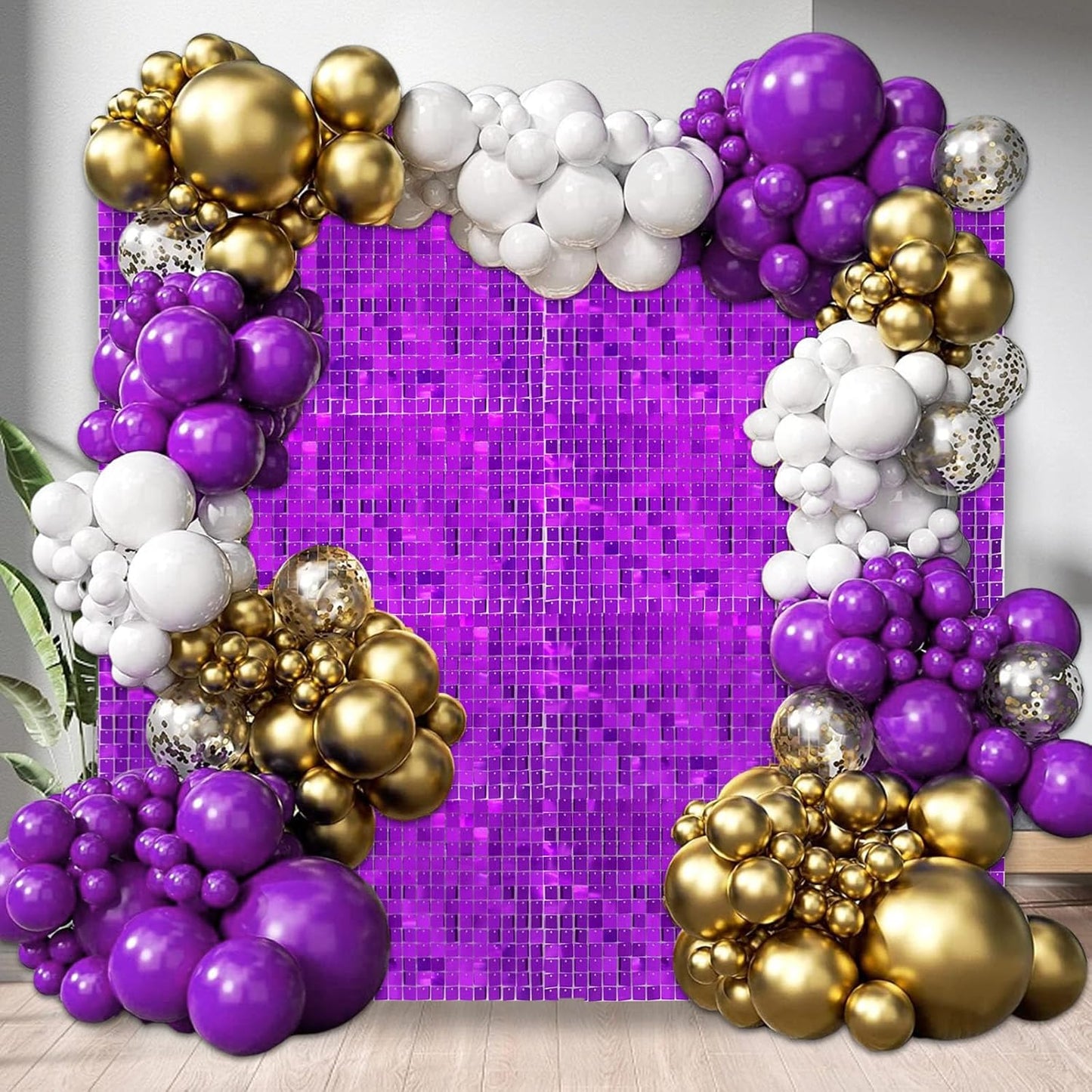 24PCS Purple Shimmer Wall Backdrop, Square Sequin Backdrops Panel, Glitter Wall Background for Birthdays, Weddings, Halloween, Engagements, Disco Bachelorette Party Decoration (4FTx6FT)