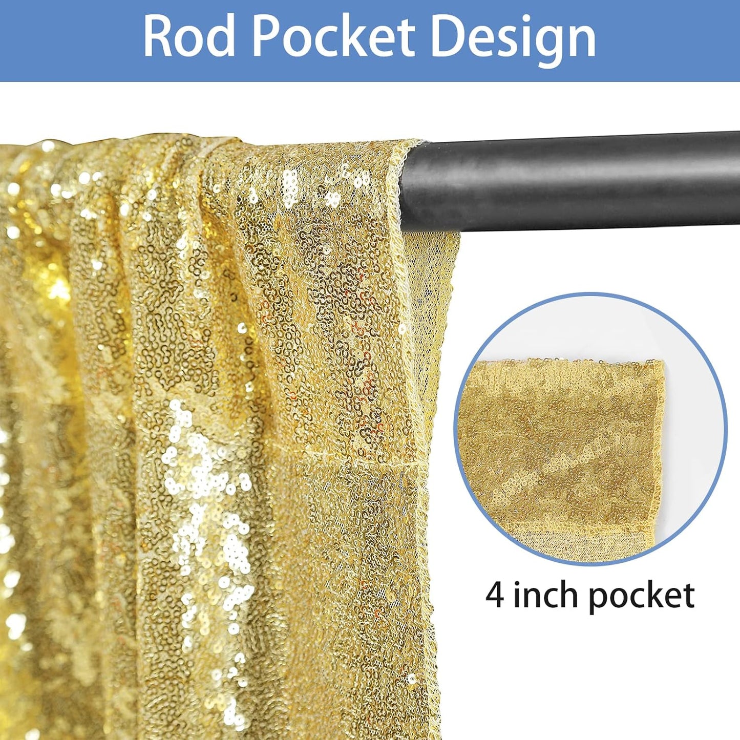 Hahuho Gold Sequin Backdrop Curtain, 4PCS 2FTx8FT Glitter Backdrop Curtain for Parties, Christmas, Wedding, Party Decoration（4 Panels, 2FT x 8FT, Gold