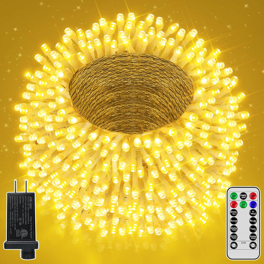 328 FT 1000 LED Christmas Lights Outdoor, Warm White Christmas Lights with Remote, 8 Modes String Lights Plug in Twinkle Fairy Light for Classroom Party Wedding Holiday Decor