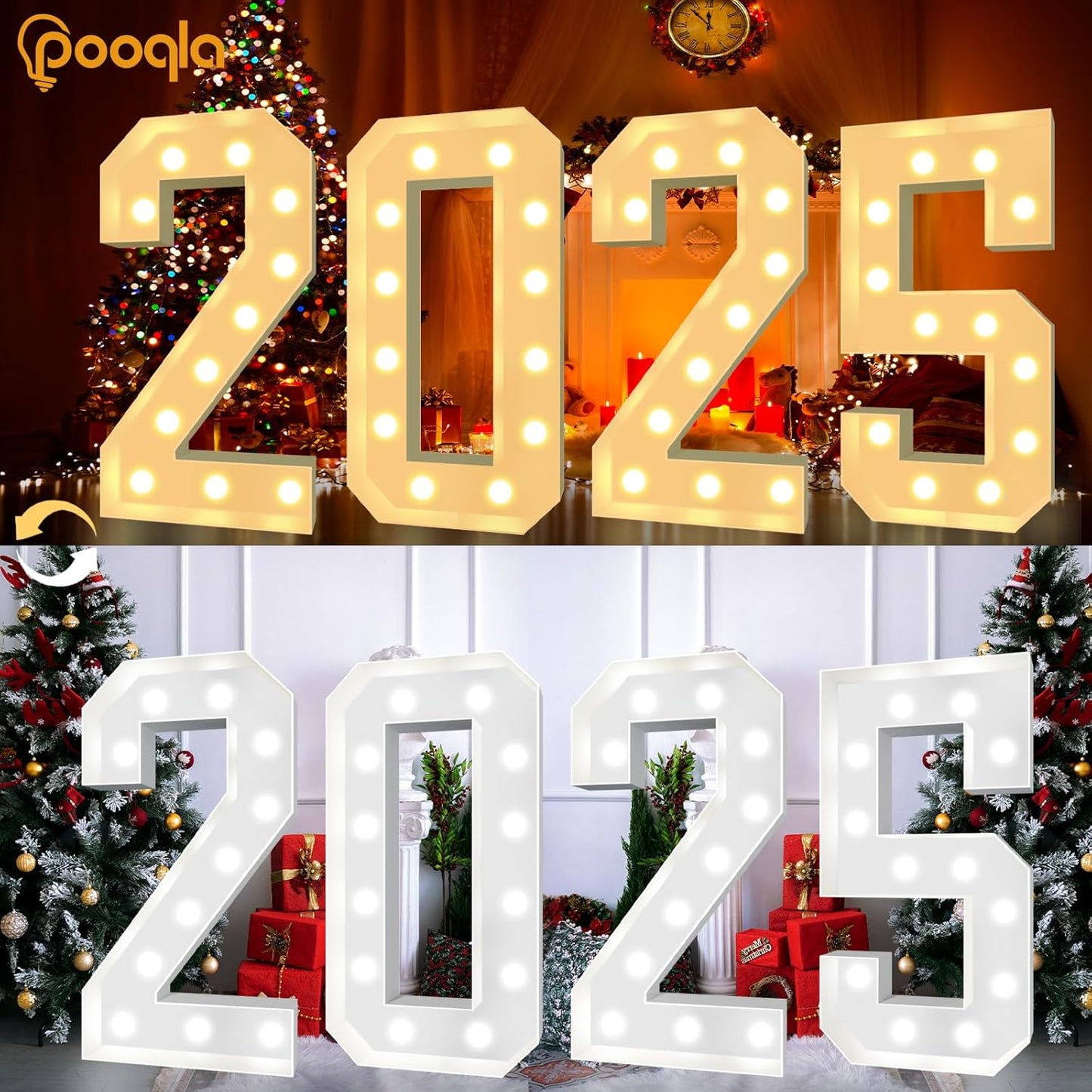Pooqla 4 FT Light Up Marquee Numbers, Giant Mosaic Number Cool White and Warm White LED, Large Lighted Marquee Numbers for Balloons 7th 17th 70th Birthday Party Decoration, LED 7