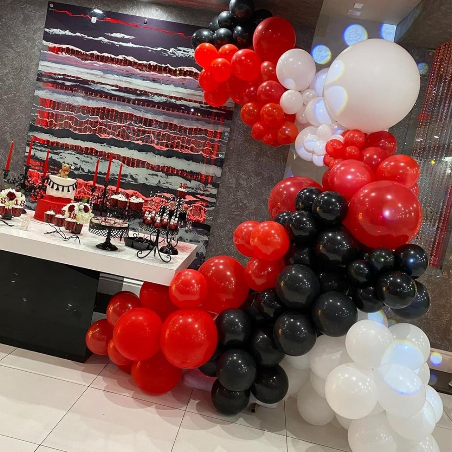Red and Black Balloons,132pcs Red Black and White Balloons Garland Arch Kit with Different Size for Birthday, Wedding, Graduation, Racing Car Poker Card Supplies Decorations