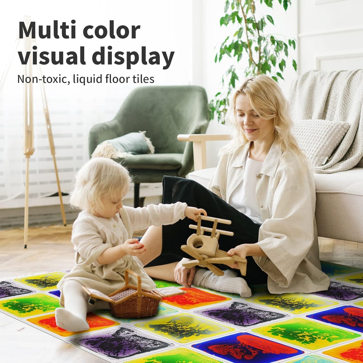 Art3d Liquid Sensory Floor Activity Tiles, 11.8"x11.8" Square, Multicolor, 6 Tiles