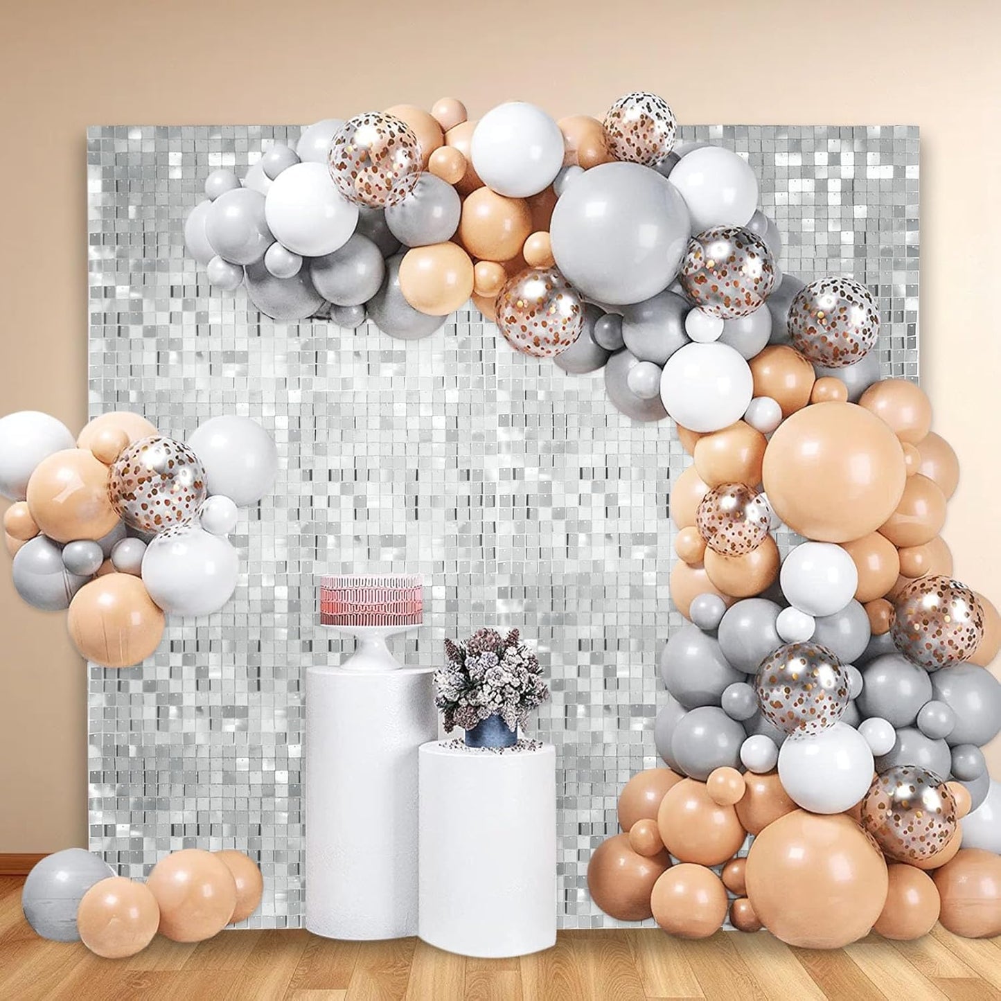 12PCS Silver Shimmer Wall Backdrop, Square Sequin Photo Backdrops Panel, Glitter Wall Background for Birthdays, Weddings, Engagements, Baby Showers, Disco Bachelorette Party Decoration (3FTx4FT)