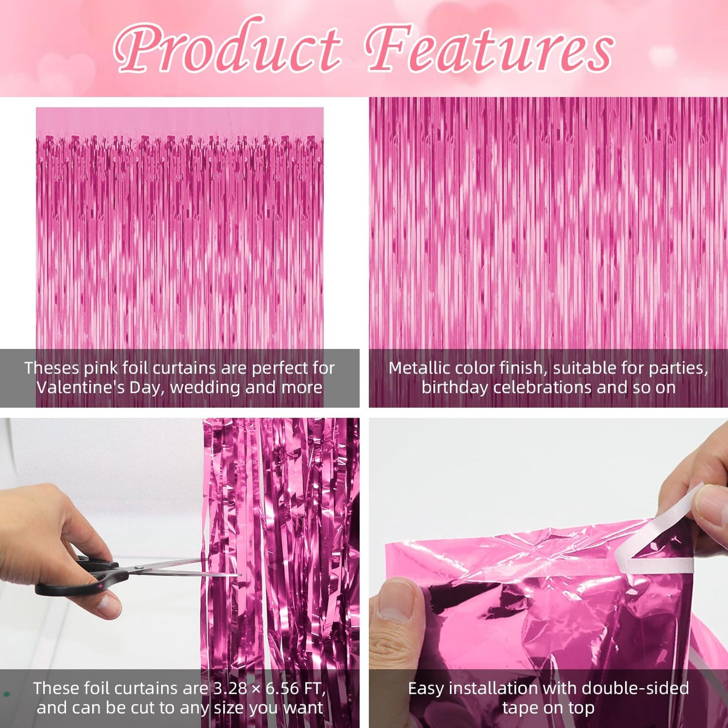 5 Pack Party Backdrop Decorations Pink Tinsel Curtain Party Backdrop Foil Fringe Birthday Decorations Photo Booth Streamer Pink Backdrop Theme Bachelorette Graduation Decorations