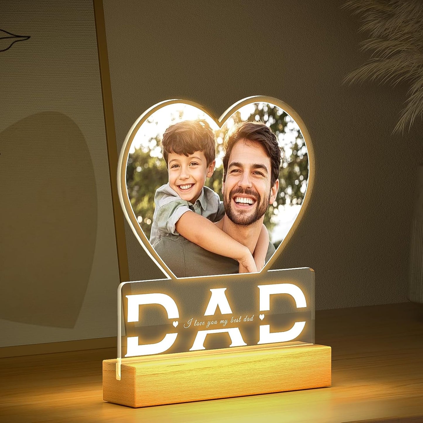 Personalized Dad Gifts for Dad from Daughter Son, Custom Picture Frames with Photo, Customized Photo Frame with Night Light, Personalized Birthday Gifts for Dad Baby Kid Family