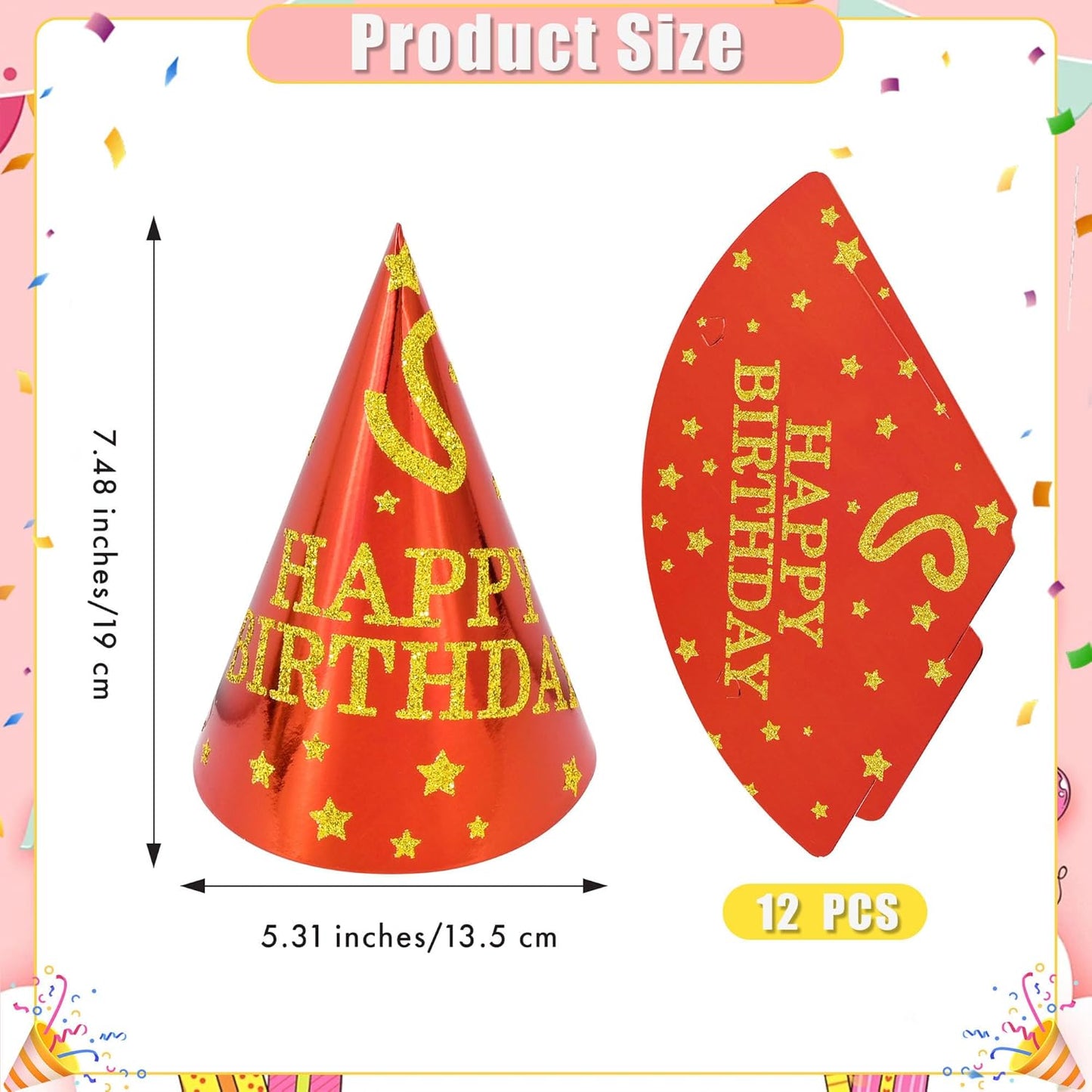 CANREVEL 12 PCS Party Hats for Kids and Adults, Party Headwear, Happy Birthday Hats, Birthday Party Decorations
