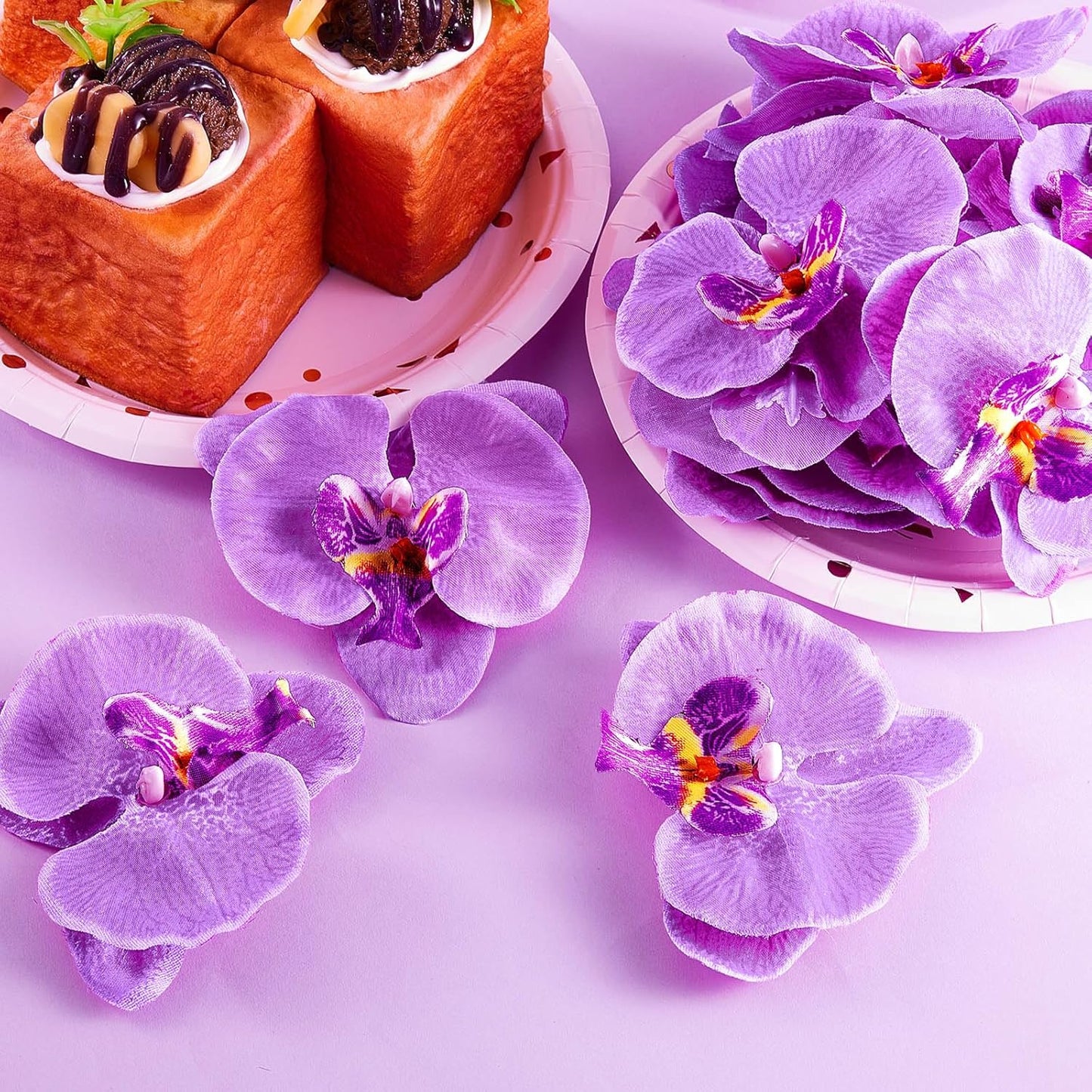 40 Pieces Orchid Petals Artificial Decorations Wedding Party Orchids Heads Flowers Faux Silk Phalaenopsis Butterfly Flower Heads for DIY Craft Home (Light Purple)