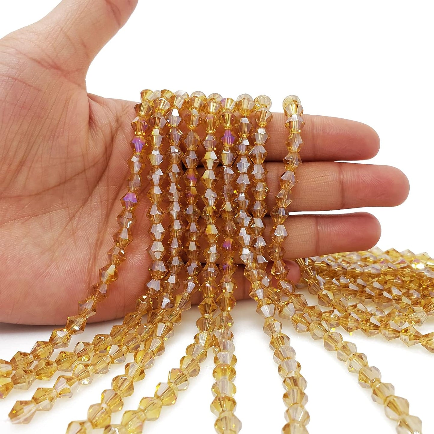 6mm Bicone 450Pcs Gold Champagne AB Crystal Glass Beads Faceted Bicone Shape Crystal Glass Spacer Beads for Bracelet Necklace Decorative Hand Jewelry Making (Gold Champagne AB, 6MM)