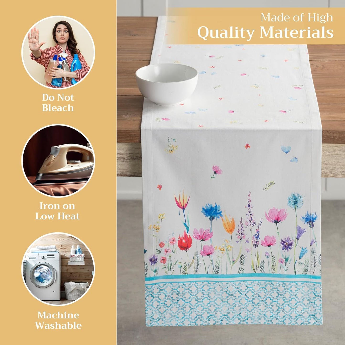 Maison d' Hermine Table Runner 100% Cotton Double Layer Table Runners 72 inches Long Decorative for Home Kitchen Dining Party Wedding Bridal Shower Spring Summer (Flower in The Field, 14.50" x 72")