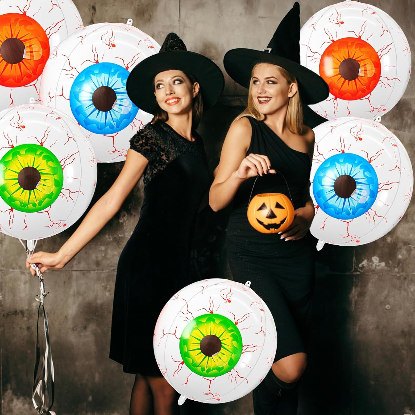 Halloween Foil Balloons Orange Green Blue Eye, 6 Pcs Large Eye Giant 4D Round Balloons, 22 Inch Big Round Foil Balloon Halloween Party Decorations for Adults Kids