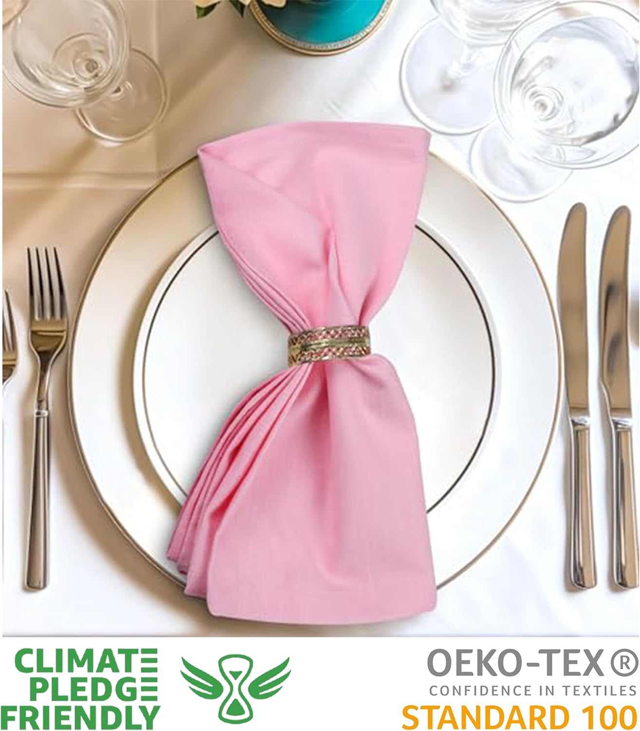 Urban Villa Easter Cloth Napkins 100% Cotton Slub Absorbent Dinner Napkins (Set of 12) Oversized 20x20 Inches Soild Pink Color Soft Durable Reusable Washable Ideal for Everyday Use Wedding Parties