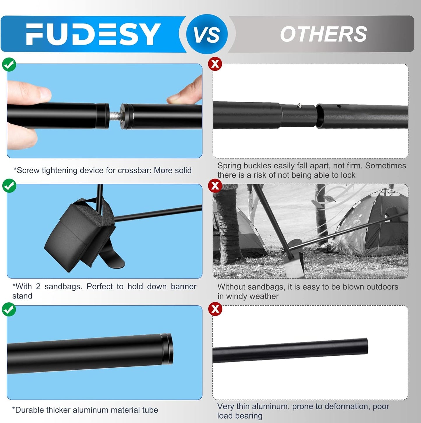 FUDESY Backdrop Banner Stand, 10x8ft Heavy Duty Display Frame, Adjustable Metal Telescopic Tube, Step and Repeat Background Stand Kit for Trade Show, Photography Photo Booth, Party, with Sandbags