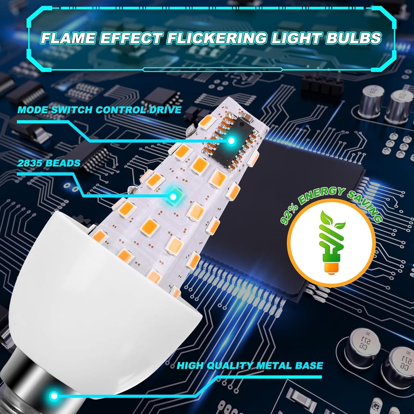 E12 LED Flickering Candelabra Flame Effect Light Bulbs - Upgrade Flicker Candelabra Torch Fire Effect Lights Bulbs for Outdoor Halloween Xmas Holiday Decorations 3W 1400K (8 Pack)