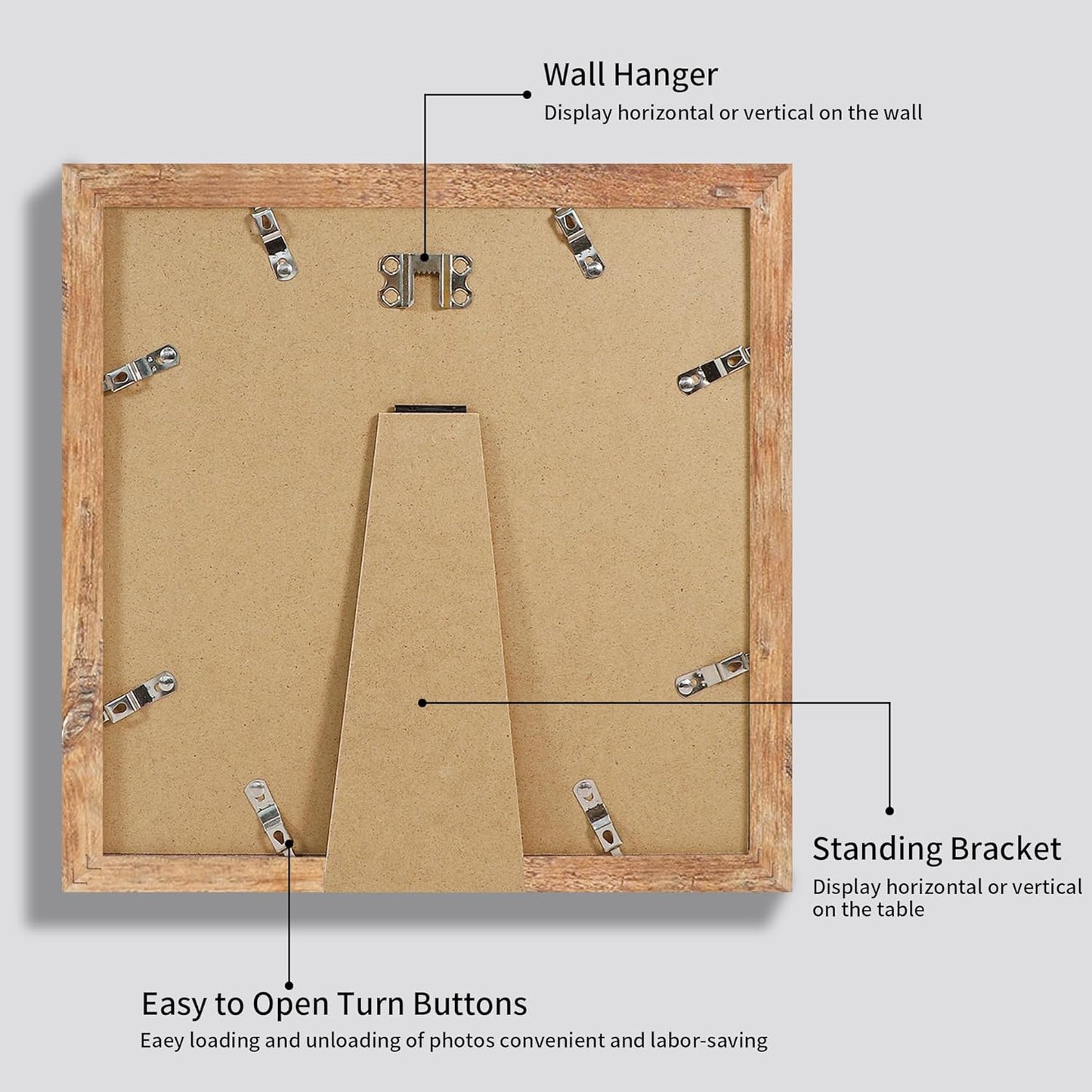 12x12 Picture Frame Set of 4 with Tempered Glass, Rustic Brown Frame Display 10x10 Pictures with Mat or 12 x 12 Without Mat, Wood Square Photo Frames for Desktop Display and Wall Mounting