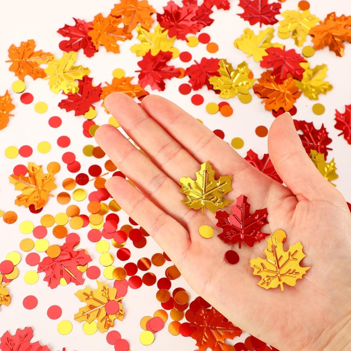 MARFOREVER Maple Leaf Fall Confetti, Thanksgiving Metallic Foil Confetti Autumn Leaves Sequins Sprinkles Table Scatter Centerpiece for Fall Thanksgiving Party Supplies Decorations