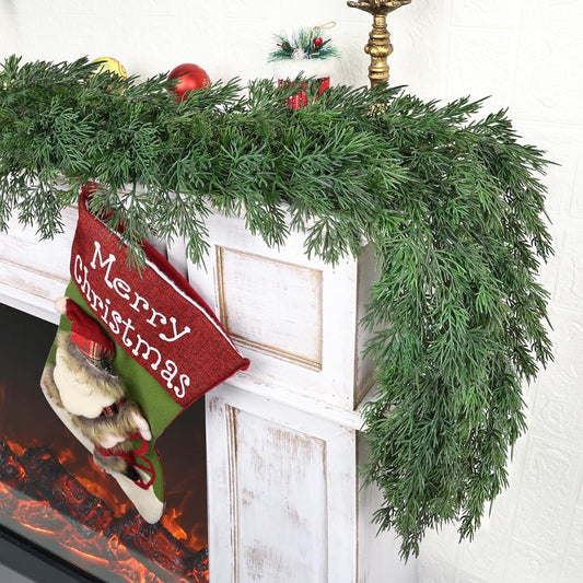 16ft Christmas Cedar Garland, Real Touch Pine Garland, Realistic Cypress Garlands Christmas Decorations for Mantel, Table, Stairs, Porch - Indoor Outdoor Xmas Holiday Decor