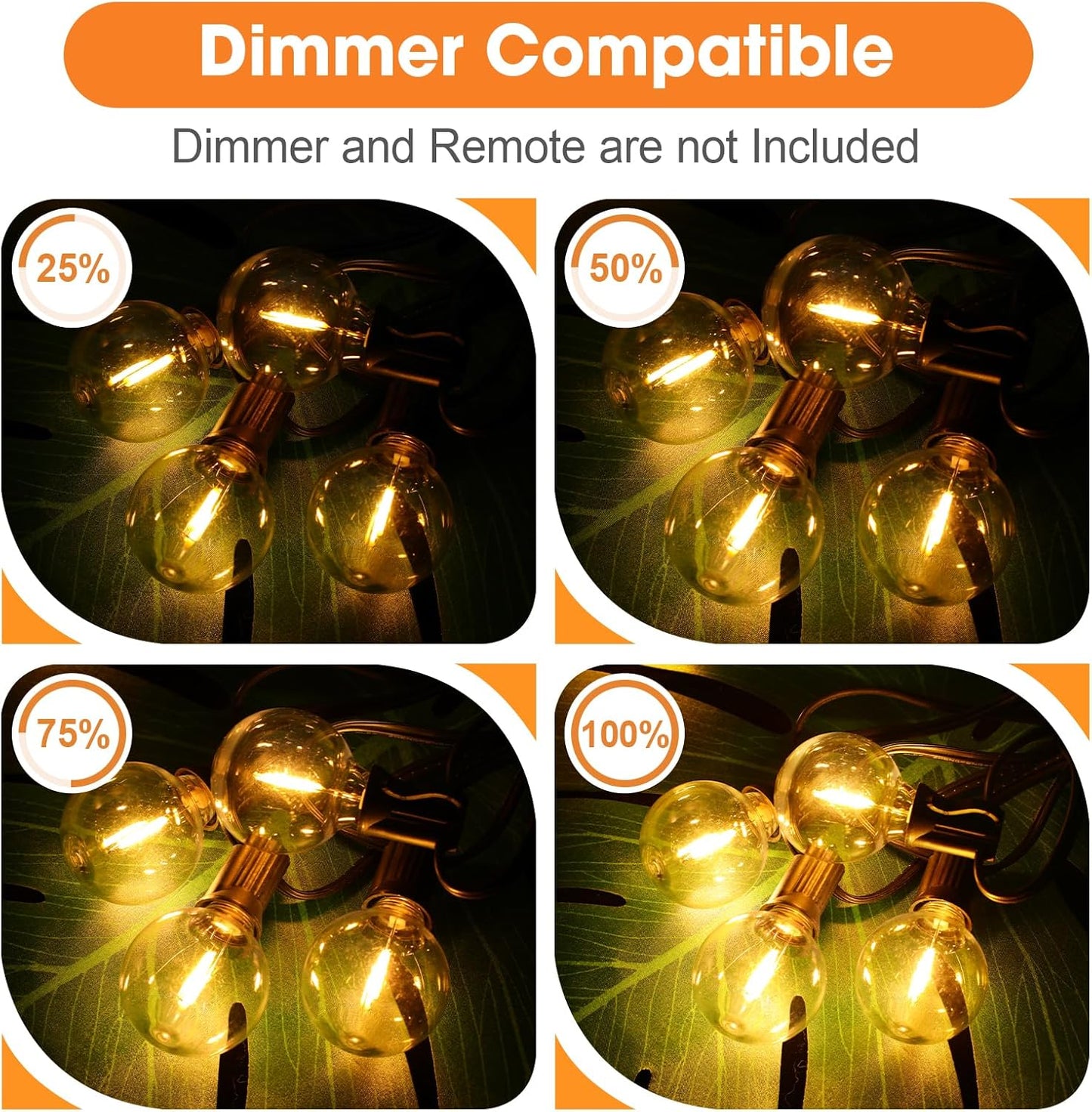 25 Pack Dimmable G40 Led Replacement Light Bulbs, E12 Screw Base Waterproof LED Globe Bulbs Light for Indoor Outdoor String Lights, Patio Cafe Décor, Not Solar