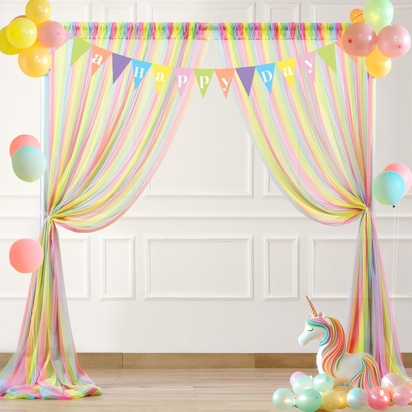 Rainbow Tulle Backdrop Curtain for Birthday Party10ft x 8ft Rainbow Sheer Backdrop Curtains for Unicorn Birthday Baby Shower Girls Photo Shoot Decorations 2 Panels 5ft x 8ft