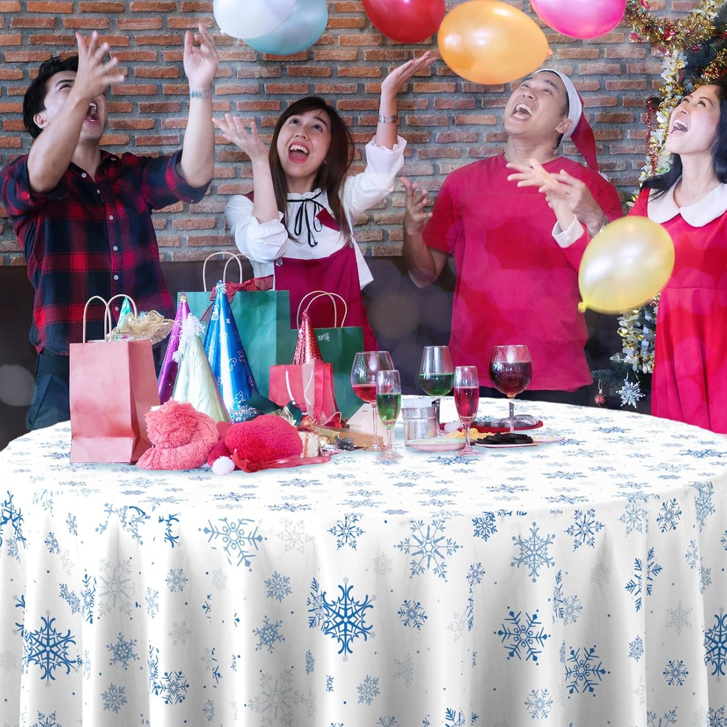 3 Pieces Christmas Snowflake Plastic Party Tablecloth Decorations,Disposable Blue Snowflake White Xmas Round Table Cover Backdrop for Winter Christmas Holiday Party Supplies,84 inch (Blue White)