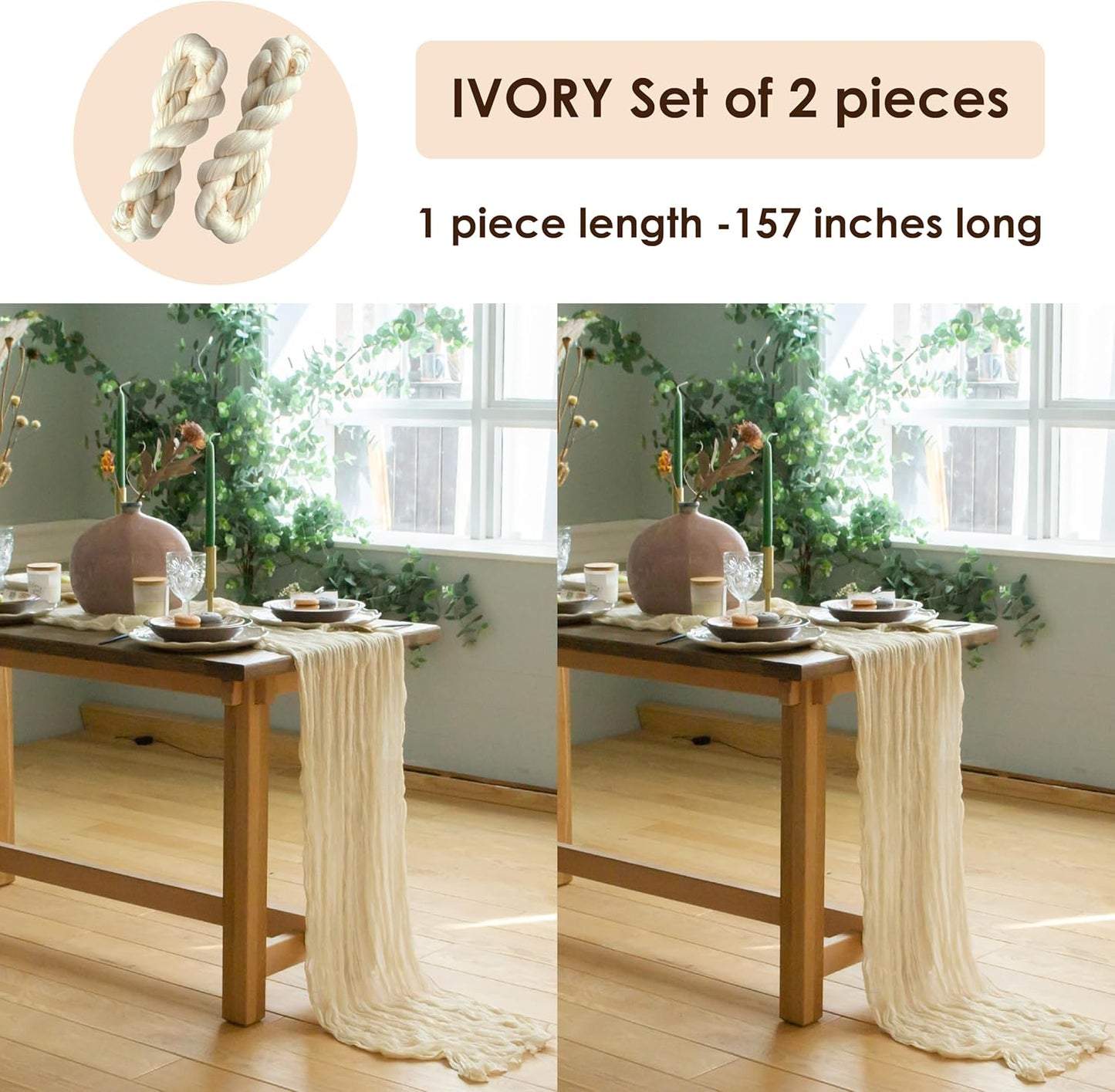 Ivory Cheesecloth Table Runner Set of 2 Runners 141 in Long Each Cream Gauze Table for Wedding Table Baby Shower Decorations or Bridal Shower Decor Table Cloth Modern Table Runner Boho Table Decor
