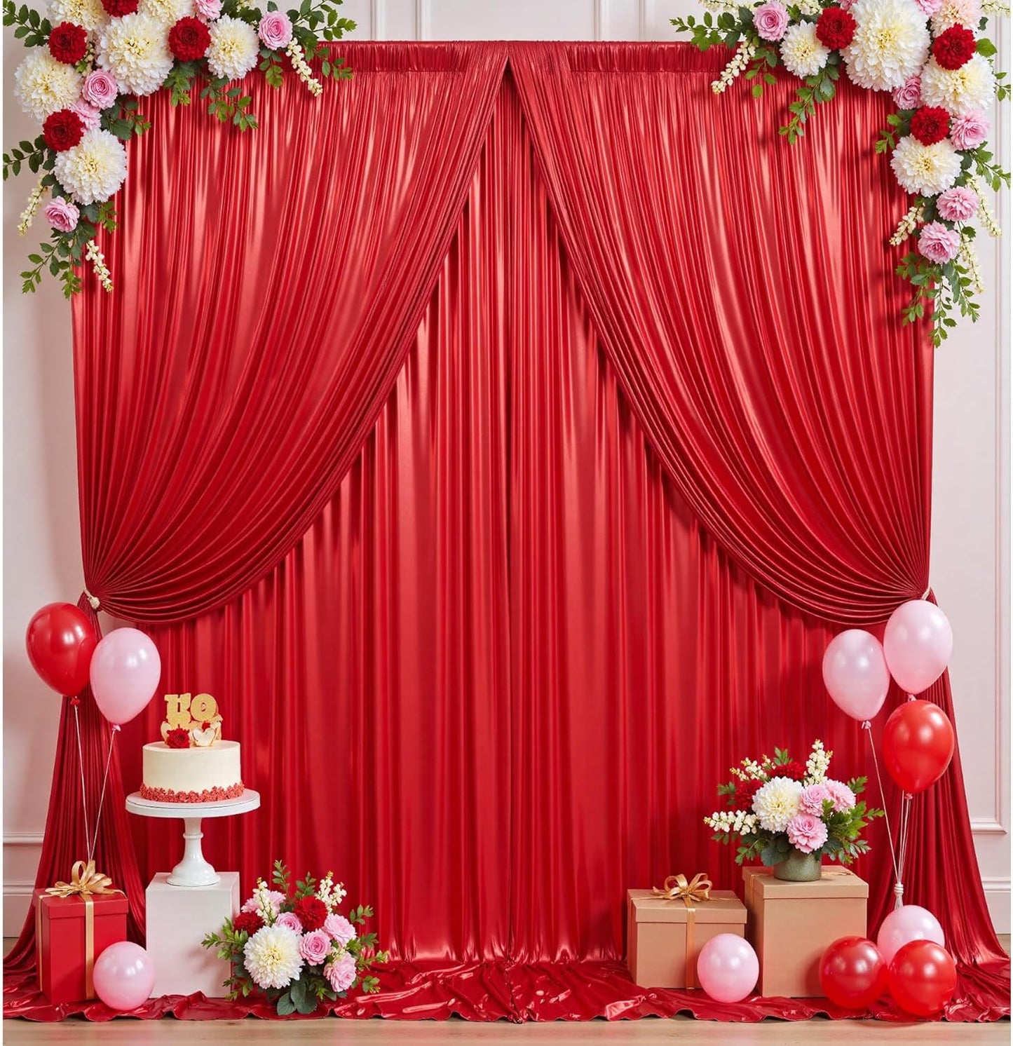 10x10 ft Red Sequin Backdrop Curtain Panels for Parties, Wrinkle Free Glitter Photo Backdrop Drapes 2 Panels 5x10FT Shimmer Back Drop Cloth for Wedding Birthday Christmas Photography Background