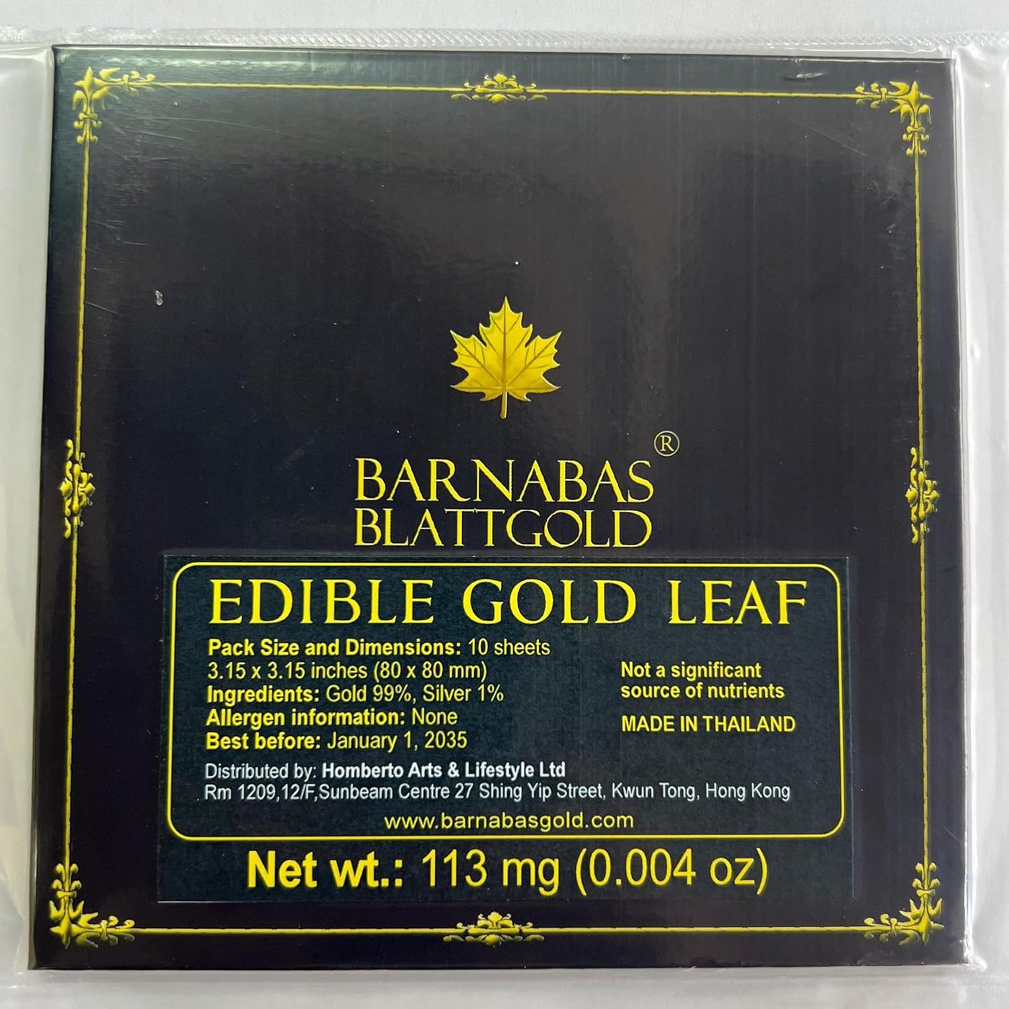 Barnabas Blattgold Edible Gold Leaf 24K - Cake Decorations, Loose Gold Leaf Sheets for Cupcakes - 3.1 inches, Book of 10