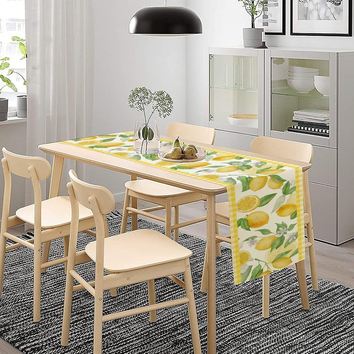Lemon Table Runner,Yellow White Buffalo Plaid Summer Table Runner for Kitchen Dining Table Home Party Decoration 13x120 Inch