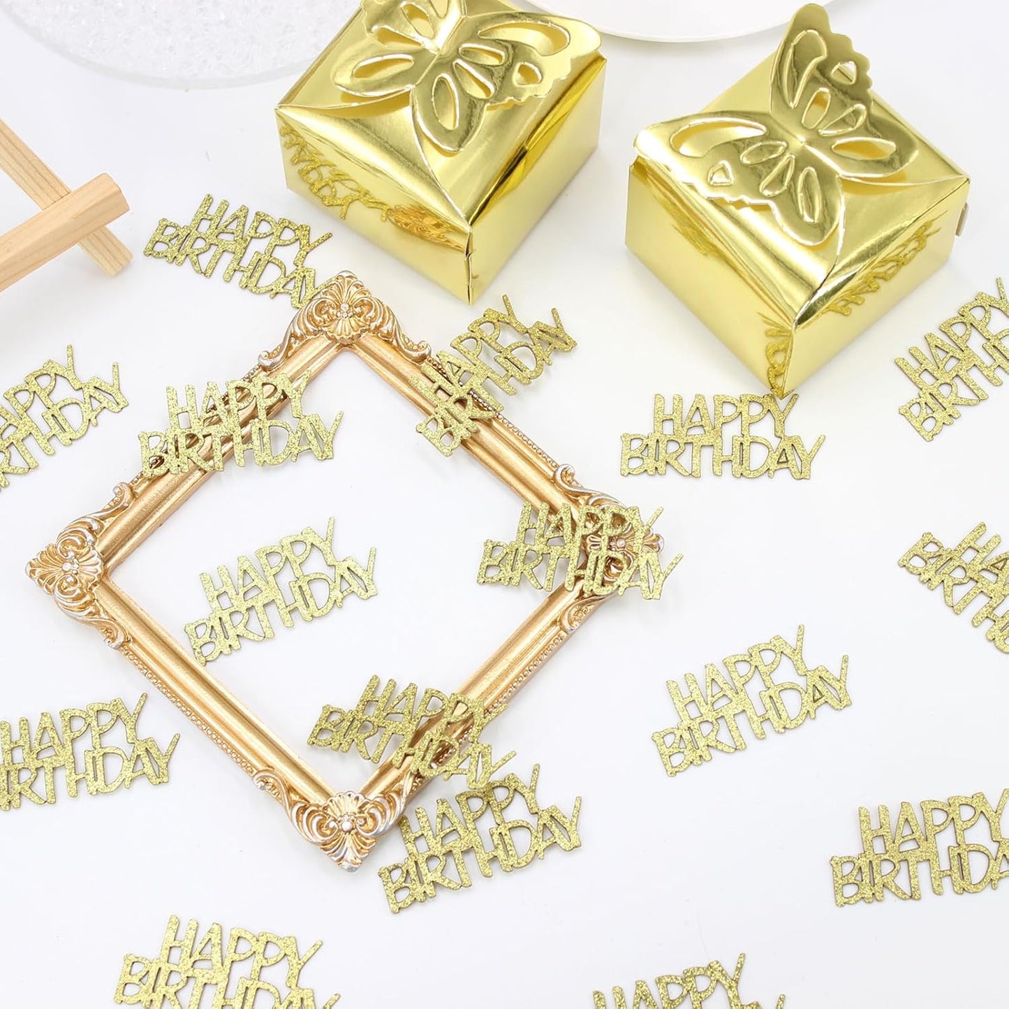Gold Happy Birthday Confetti for Tables Glitter Birthday Party Table Scatters for Adult/Kids Birthday Anniversary DIY Crafts Party Supplies 100PC