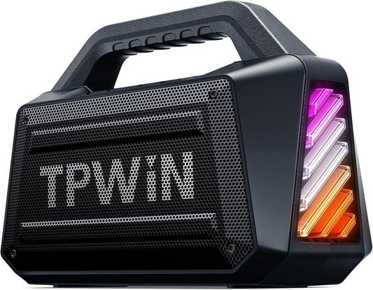 Bluetooth Speaker - 80W Loud Rugged Outdoor Speakers, IPX6 Waterproof, 20H Playtime, Deep Bass, Lightshow, TWS, BT 5.3 Wireless, Portable for Travel Hiking Camping Beach Pool - Black