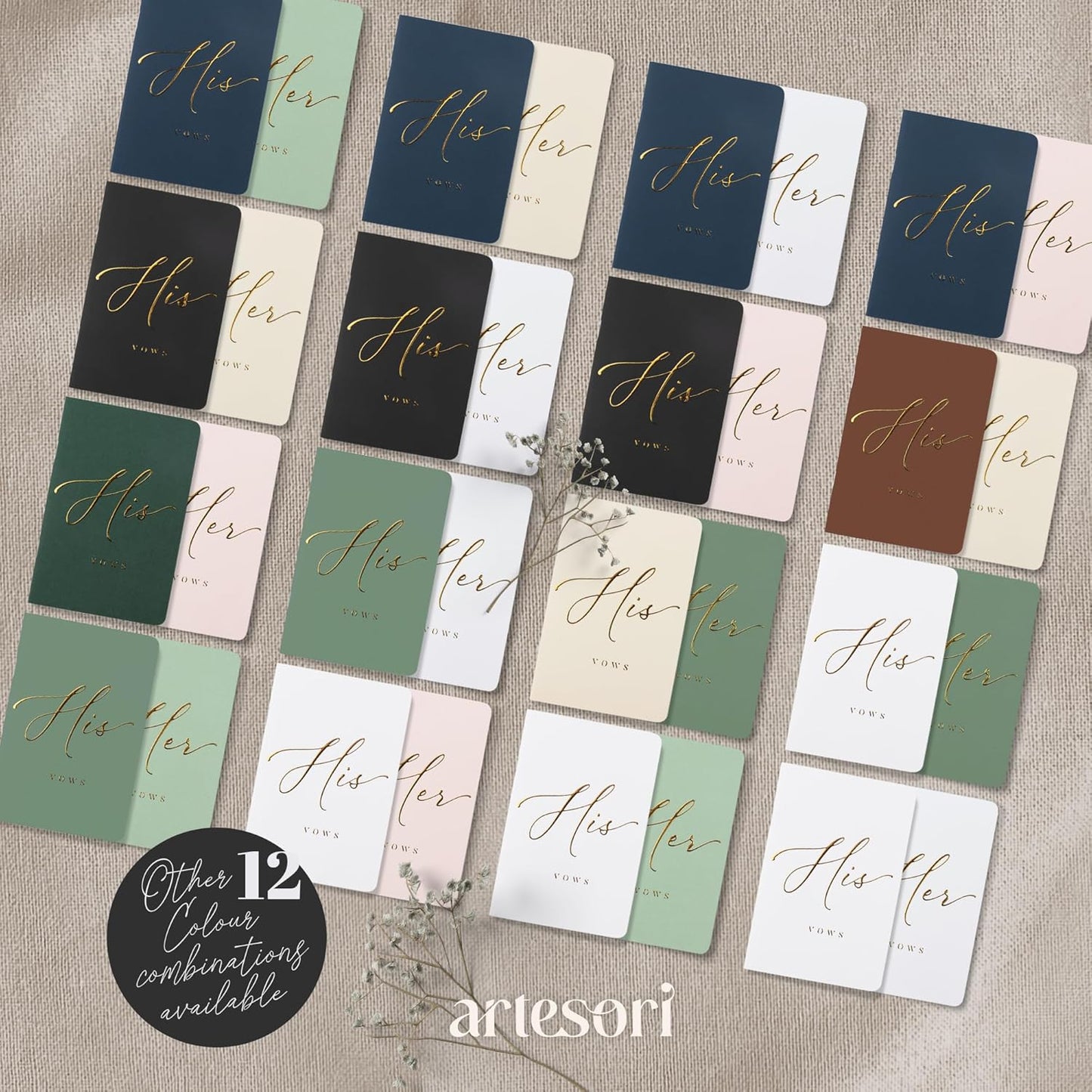 ARTESORI Premium Wedding Vow Book for Her & Him, Soft Touch, Gold Foil, 28 Lined Pages, Vow Books His and Hers, Wedding Essentials, Wedding Registry Ideas, His and Hers Gifts [Mint & Sage]