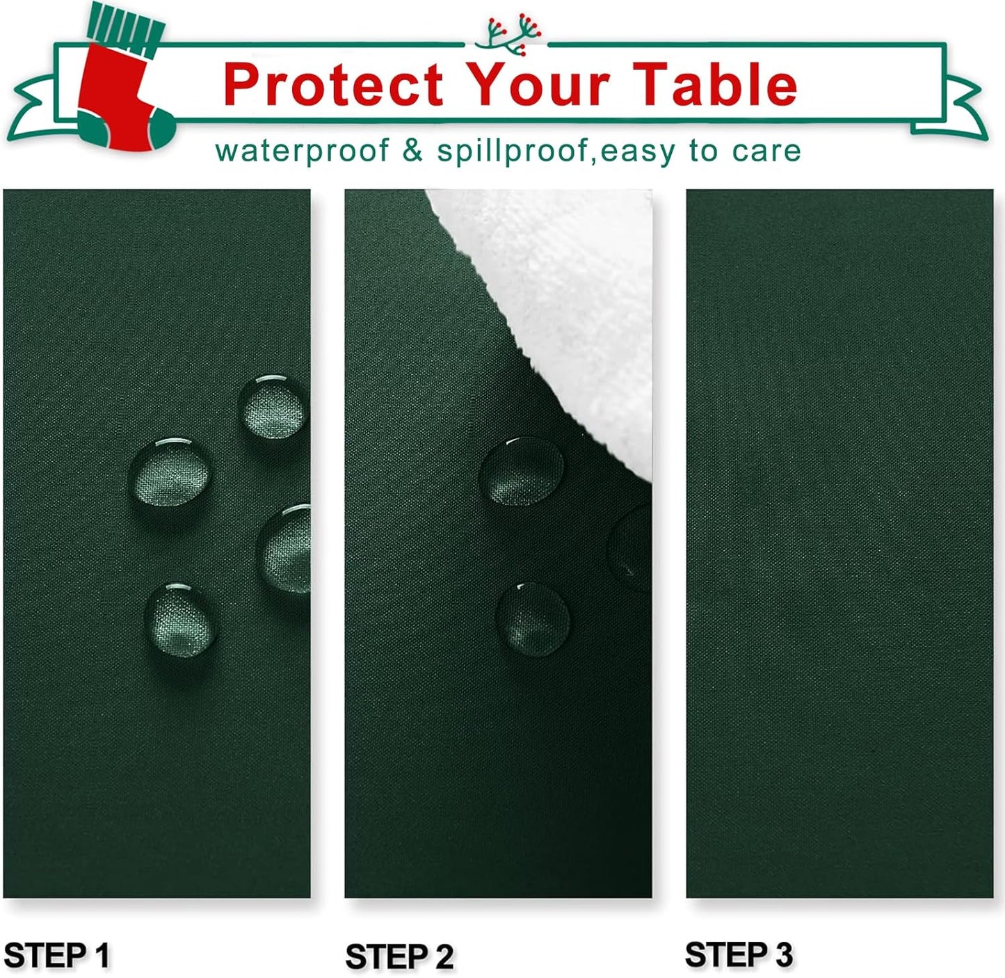 Hiasan Waterproof Tablecloth Rectangle - Washable Fabric Table Cloth for Dining Room Kitchen Birthday Party and Outdoor Use, Hunter Green, 70 x 108 Inch