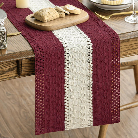 Artoid Mode Red Farmhouse Rustic Table Runner, Seasonal Hollow Kitchen Dining Table Decoration for Home Party Decor 12x120 Inch