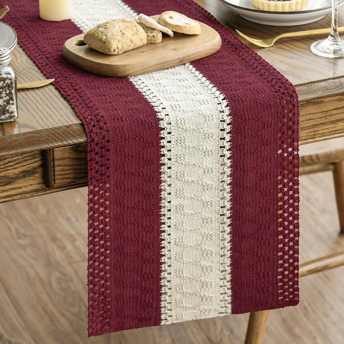 Artoid Mode Red Farmhouse Rustic Table Runner, Seasonal Hollow Kitchen Dining Table Decoration for Home Party Decor 12x108 Inch
