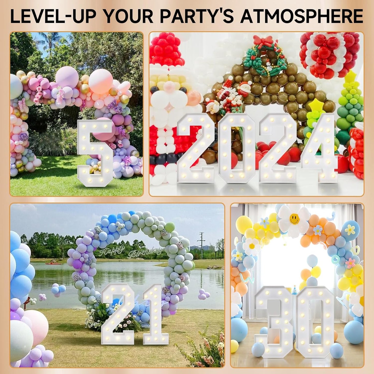 4FT Marquee Numbers, Large Light Up Numbers 7 for 7th 17th 70th Birthday Party Decorations, Giant Light Up Number for Anniversary Decor, 4 Feet Mosaic Number 7 with LED Lights DIY Kit