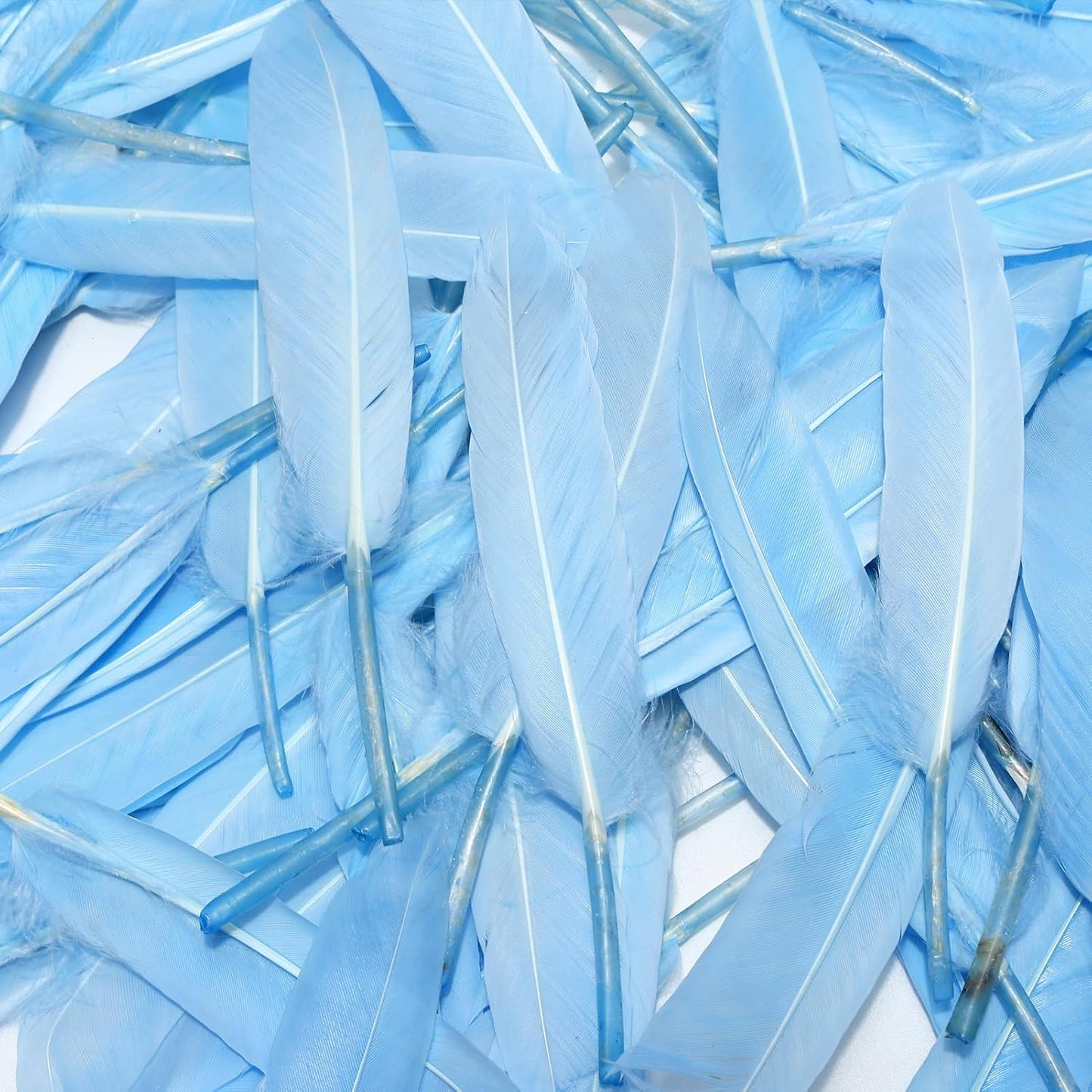 FeelfunFeather 120pcs Sky Blue Goose Cochettes Feather Natural Bulk 4-6 inch 10-15cm for Wedding Party Christmas Decorations DIY Crafts Goose Cochettes Feather