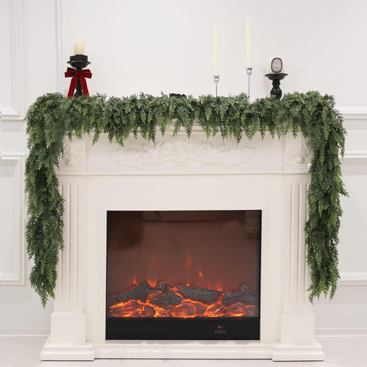 9FT 2PCS Artificial Cedar Garland for Christmas Decoration - Realistic Winter Greenery Garland for Mantel, Fireplace, Table, Door, Holiday Indoor Outdoor Decor