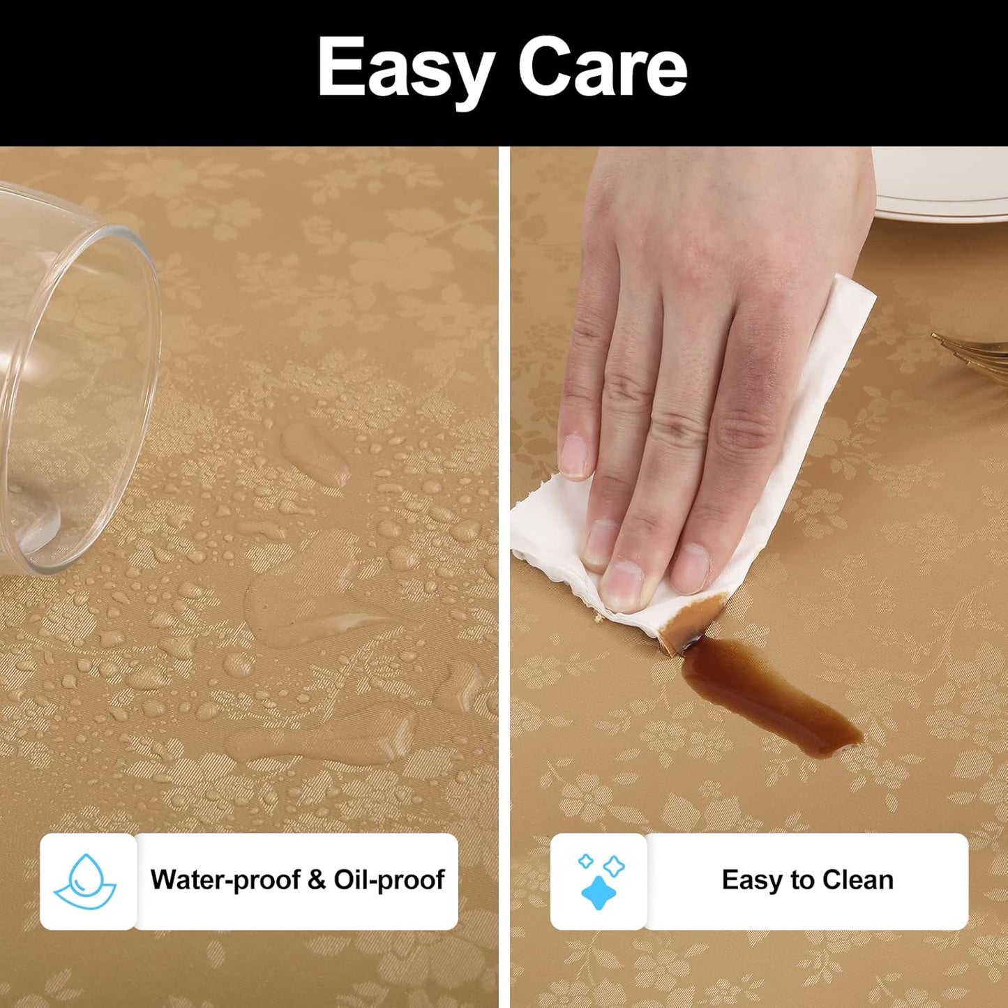 Smiry Round Table Cloth, Waterproof Heavy Duty Vinyl Tablecloths, Wipeable Washable Table Cover for Kitchen and Dining Room (Brown, 60" Round)