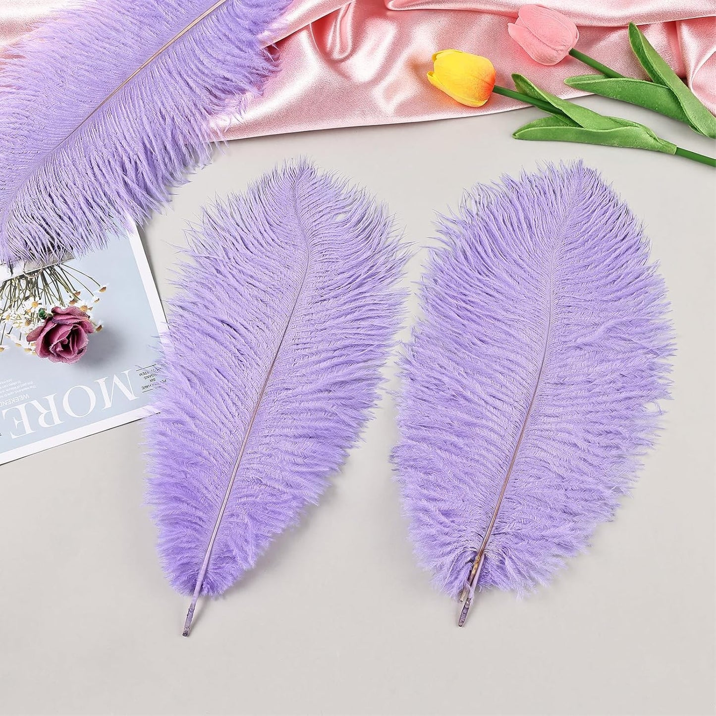 THARAHT Lavender Ostrich Feathers 12pcs Natural Bulk 8-10Inch 20cm-25cm for Crafts Wedding Party Centerpieces Flower Arrangement Easter Gatsbi and Home Decoration Feather