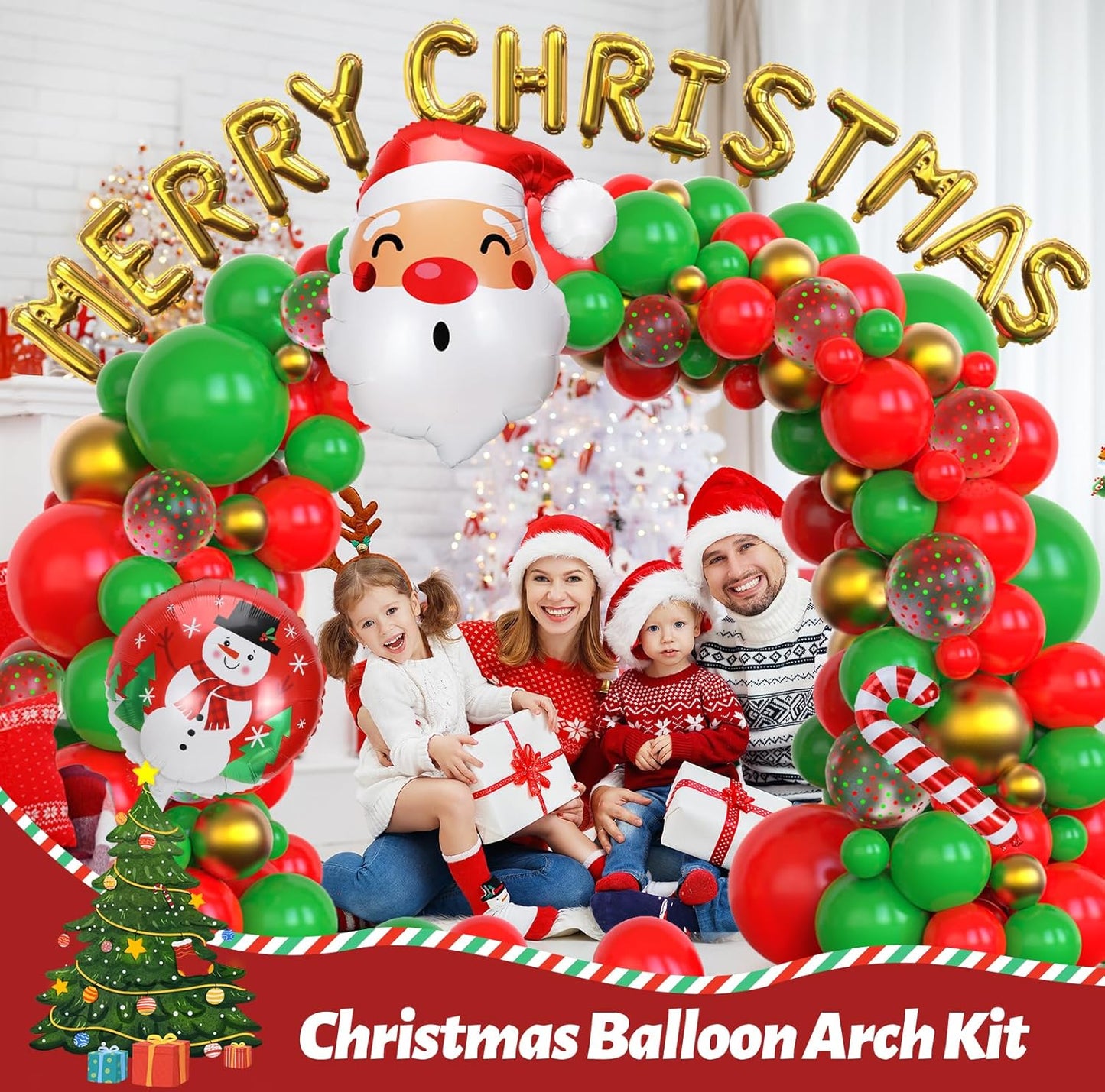 94 Pcs Christmas Balloons Garland Arch Kit Red and Green Sequined Balloons, Candy Cane Balloons, Christmas Balloon Banner for Party Decor