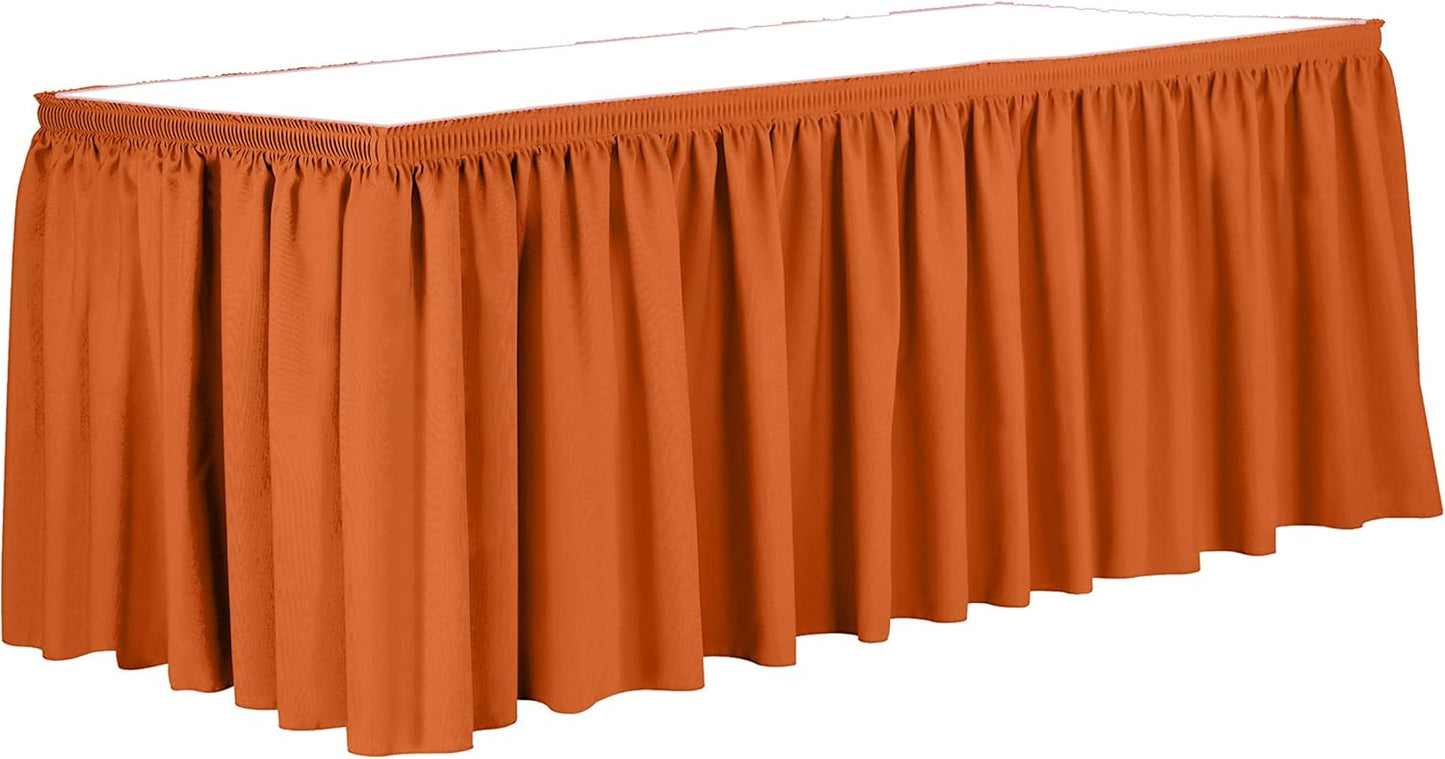 Ultimate Textile Pleat Polyester Fabric Table Skirt - Machine Washable Flame Resistant with Clips for Events, Weddings & Trade Shows, Cut & Sewn in Paterson, NJ - Orange, 17' Shirred Pleat