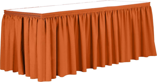 Ultimate Textile Pleat Polyester Fabric Table Skirt - Machine Washable Flame Resistant with Clips for Events, Weddings & Trade Shows, Cut & Sewn in Paterson, NJ - Orange, 17' Shirred Pleat